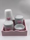 Kit Higiene Porcelana Bandeja Mdf Térmica Branca Tema Lacinho Rosa