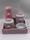 Kit Higiene Porcelana Bandeja Mdf Térmica Rosa Tema Balão