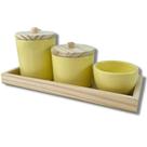 kit higiene porcelana com bandeja e tampa de madeira