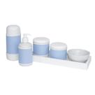 Kit Higiene Slim Branco Garrafa Pequena Capa Azul Bebê Quarto Bebê Menino