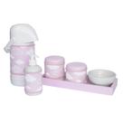 Kit Higiene Slim Rosa Garrafa Grande Capa Nuvem Chevron Rosa Quarto Bebê Menina