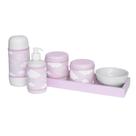 Kit Higiene Slim Rosa Garrafa Pequena Capa Nuvem Chevron Rosa Quarto Bebê Menina