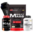 Kit Hipercalórico Waxy Mass 3kg + BCAA 4,5 100g + Power Creatina 100g + Coqueteleira Bodybuilders