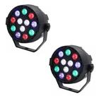 Kit Iluminação 2 Canhão Par Luz Refletor 12 Leds Rgb Strobo Light Festa DJ HL-Q012