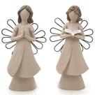 Kit Imagem Anjo Asa Arame Rezando e Anjo Asa Arame Livro Resina 10 cm