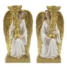 Kit Imagem Anjo da Guarda com Castiçal Lado Direito e Lado Esquerdo Importado Resina 20 cm