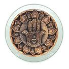 Kit Incensário Vareta Mão Hamsa Cobre Bandeja Espelhada 12cm