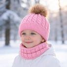 Kit Infantil Bebê Touca Pompom Gorro Cachecol Gola Lã Invern