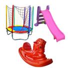Kit Infantil Cama Elástica 1,40m Escorregador Médio Gangorra Cavalo