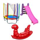 Kit Infantil Cama Elástica 1,40m Escorregador Médio Gangorra Minhoca