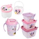 Kit infantil caneca com bico, porta leite em pó, conjunto 3 potes e porta chupetas Minnie Plasutil