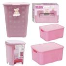 Kit Infantil Cesto 30L Caixa 3,5L+7L Lixeira 6L Kit 3x1 Rosa