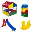 Kit Infantil com Piscina de Bolinhas, Escorregador, Gangorra e 500 Bolinhas Coloridas Brinquedo Diversão Crianças