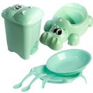 Kit Infantil Comedouro Tartaruga + Troninho + Lixeira Hipopotomo 7L Verde