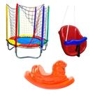 Kit Infantil Completo Cama Elástica 1,40m, Gangorra Cavalo e Balanço Baby Vermelho