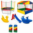 Kit Infantil Completo com Pula Pula 2,30m Piscina de Bolinhas 1,50m Escorregador Médio Gangorra 1 Lugar