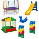 Kit Infantil Completo com Pula Pula 2,30m Piscina de Bolinhas 1,50m Escorregador Médio Gangorra 1 Lugar