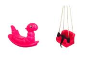 Kit Infantil Gangorra Minhoca Nhoca e Balanço Banquinho no ar Quadrado - Conjunto Rosa Alto Brilho