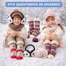 Kit Infantil Inverno Par de Meia Térmica Felpuda Antiderrapante mais Protetor de Ouvido Pelúcia Animais Criança Kit Meia e Protetor de Orelhas Frio Kit Infantil Inverno Par de Meia Térmica Felpuda Antiderrapante mais Protetor de Ouvido Pelúcia Animais Criança Kit Meia e Protetor de Orelhas Frio