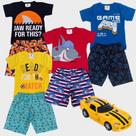Kit Infantil Masc 9 Peças 4 Camisetas 4 Bermudas 1 Brinquedo