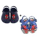 Kit Infantil Masculino Menino Babuche Sandália Personagem Homem Aranha Azul Barato Leve