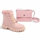 Kit infantil meninas bota coturno confortável e bolsa transversal moderna estilosa