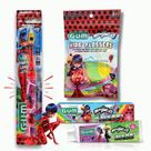 Kit Infantil Miraculous GUM Escova Dental c/ Luz + Gel Dental + Flosser