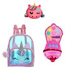 Kit Infantil Mochila Holográfica Bolsa e Maquiagem Cupcake
