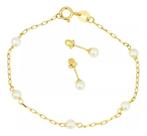 Kit Infantil Perolas 3 Mm Pulseira E Brincos Joia Ouro 18k