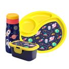 Kit Infantil Volta as Aulas Prato Com Divisória Garrafinha e Pote 350ml -