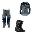 Kit Insane X Cinza Azul 3 Itens Camisa Calça e Bota (Camisa M Calça 44 Bota 43)