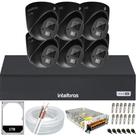 Kit Intelbras 6 câmeras 3220D mini black áudio mic Full Hd Dvr 08 canais