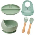 Kit Introdução Alimentar Pratinho Bowl Talheres e Babador BPAFree para Microondas e Lava Louças Buba Silicone Verde