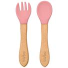 Kit Introdução Alimentar Talheres de Bambu e Silicone BPAFree para Microondas e Lava Louças Buba Rosa