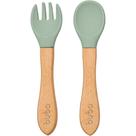 Kit Introdução Alimentar Talheres de Bambu e Silicone BPAFree para Microondas e Lava Louças Buba Verde