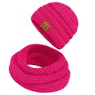 Kit Inverno Feminino Touca com Abertura para Rabo de Cavalo e Cachecol Gola em Tricô Quentinho