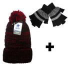 Kit Inverno Frio Luva Dedos Abertos Com Touca Pompom Quentinha Influencer