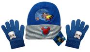 Kit Inverno Infantil Mickey Mouse No Carrinho Carro De Corrida Azul Royal Disney Touca e Luvas
