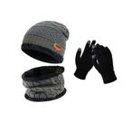 Kit Inverno OEM Geométrico em 100% Lã Antialérgica Cinza com Luva Touch Touca e Protetor de Pescoço