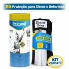 Kit Isolamento Para Reforma Com Filme Proteção MaskPro 3,65x50m E Zíper Porta 2,10m Contra Poeira Pintura