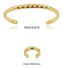 Kit Jade - Bracelete Regulável Spike + Fake Piercing Banhado em Ouro 18k