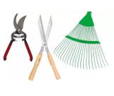 Kit Jardim Tesoura De Grama E Poda / Vassoura Metal E Luva