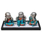 Kit Jardim Zen Buda Não Vejo/Escuto/Falo Com Madeira Preta