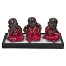 Kit Jardim Zen Buda Não Vejo/Escuto/Falo Na Madeira Preta