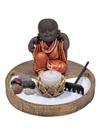 Kit Jardim Zen Com Buda Não Vejo/Falo/Escuto Dourado/Laranja