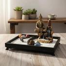 Kit Jardim Zen RETANGULAR com incensario Buda Hindu Meditando Pedras 7 chakras