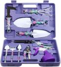 Kit Jardinagem Pro 10 Peças Metal Maleta Tesoura Ancinho Rastelo Floral Roxo