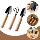 Kit Jardinagem Profissional 3 Peças Mini Pá Ancinho E Transplantador Cabo De Madeira Conjunto De Ferramentas Para Jardim e Horta flores Verduras