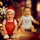 Kit jardineira bebe unissex natal e ano novo com 4 festa de natal
