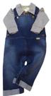 Kit Jardineira Jeans + Body Longo Bebê Menino Katita 27117